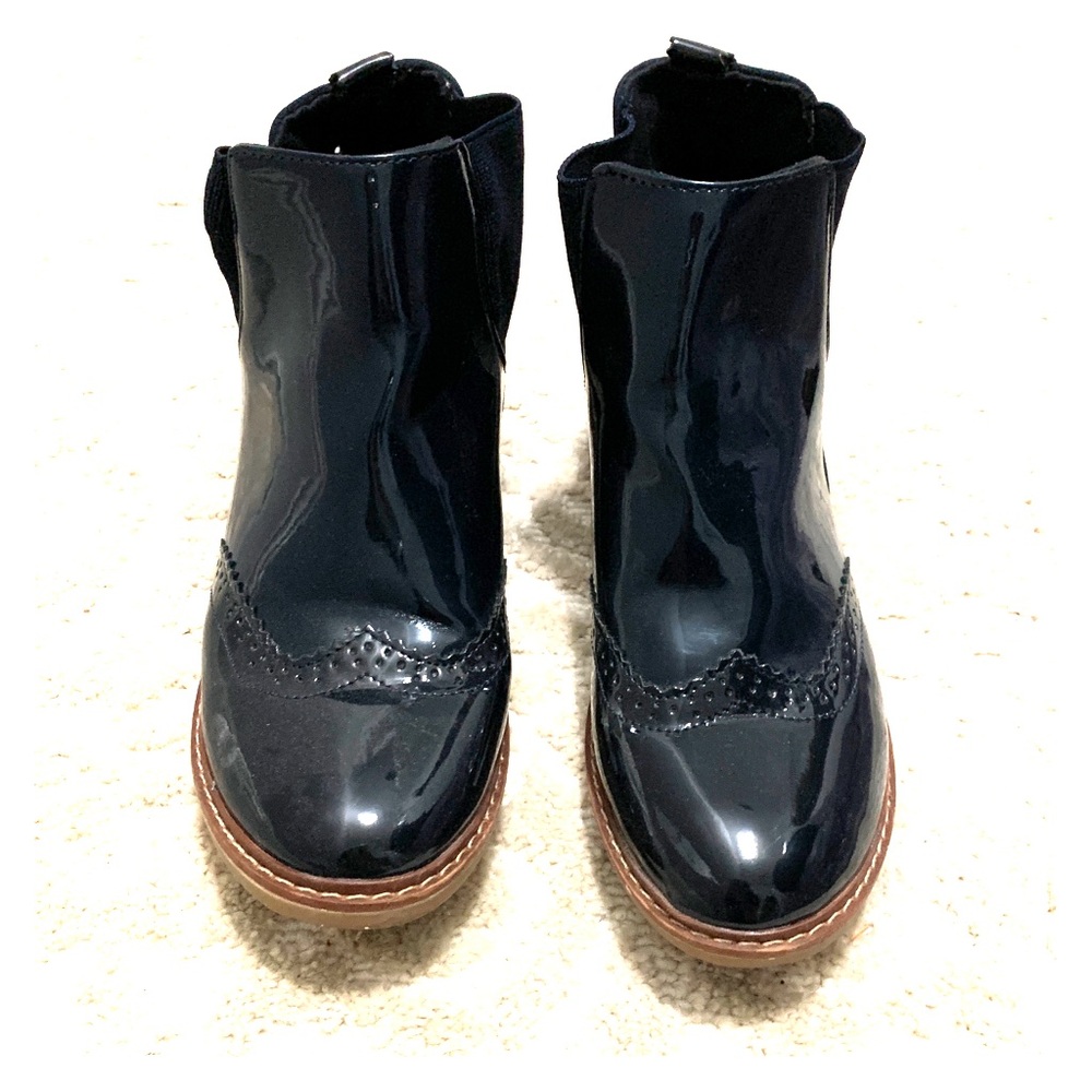 Zara Girls Patent Leather Booties Navy Blue
